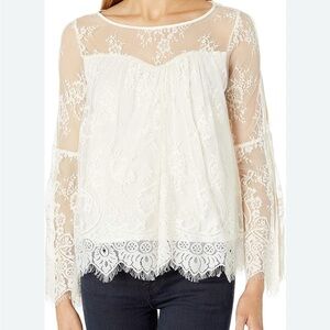 Abercrombie & Fitch Lace Shirt Womens XS Ivory Y2k Flare Sleeve Coquette 90s